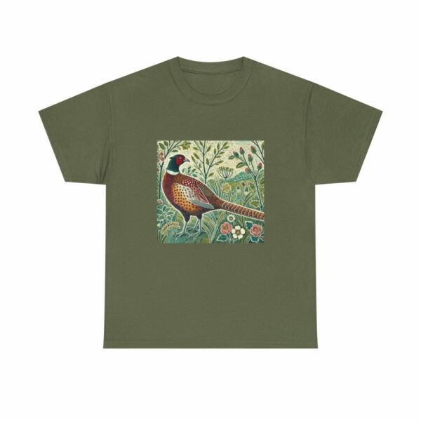 Percy the Pheasant Nature-Inspired Bird Tee, Unisex Heavy Cotton Tee with Floral Design, Gift for Nature Lovers, Eco-Friendly Apparel, Casual Wear