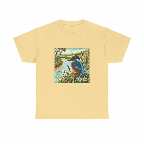 Flare the Kingfisher Nature-Inspired Unisex Heavy Cotton Tee, Bird Graphic Shirt, Casual Wear, Nature Lover Gift, Outdoor Adventure Tee, Eco-Friendly Apparel - Image 3