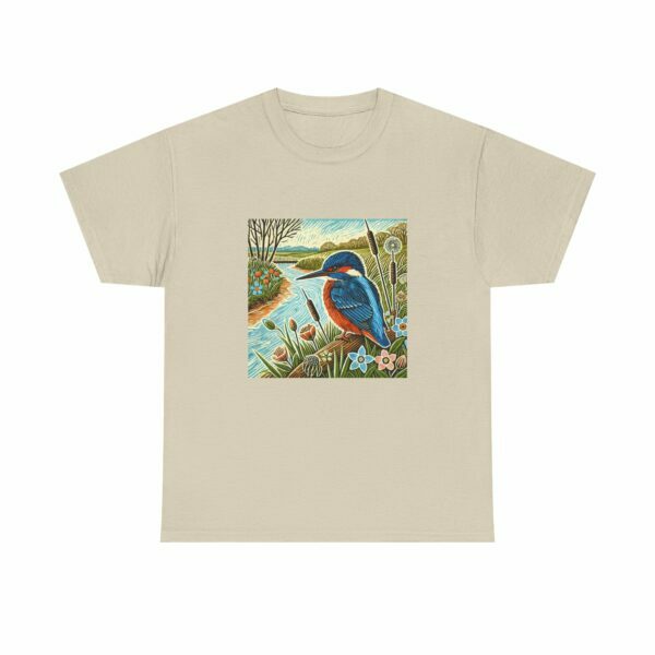 Flare the Kingfisher Nature-Inspired Unisex Heavy Cotton Tee, Bird Graphic Shirt, Casual Wear, Nature Lover Gift, Outdoor Adventure Tee, Eco-Friendly Apparel