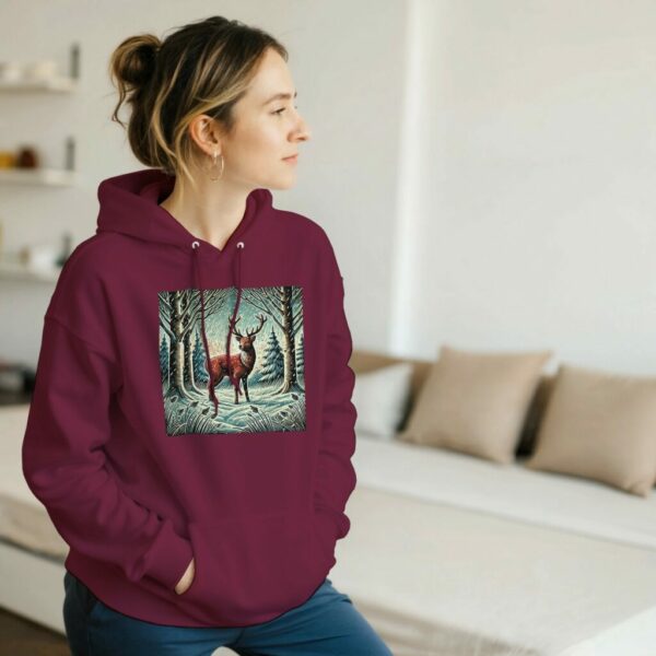 Winter Red Deer Reindeer Hoodie | Woodland Wildlife Collection Cosy Nature-Inspired Unisex Pullover