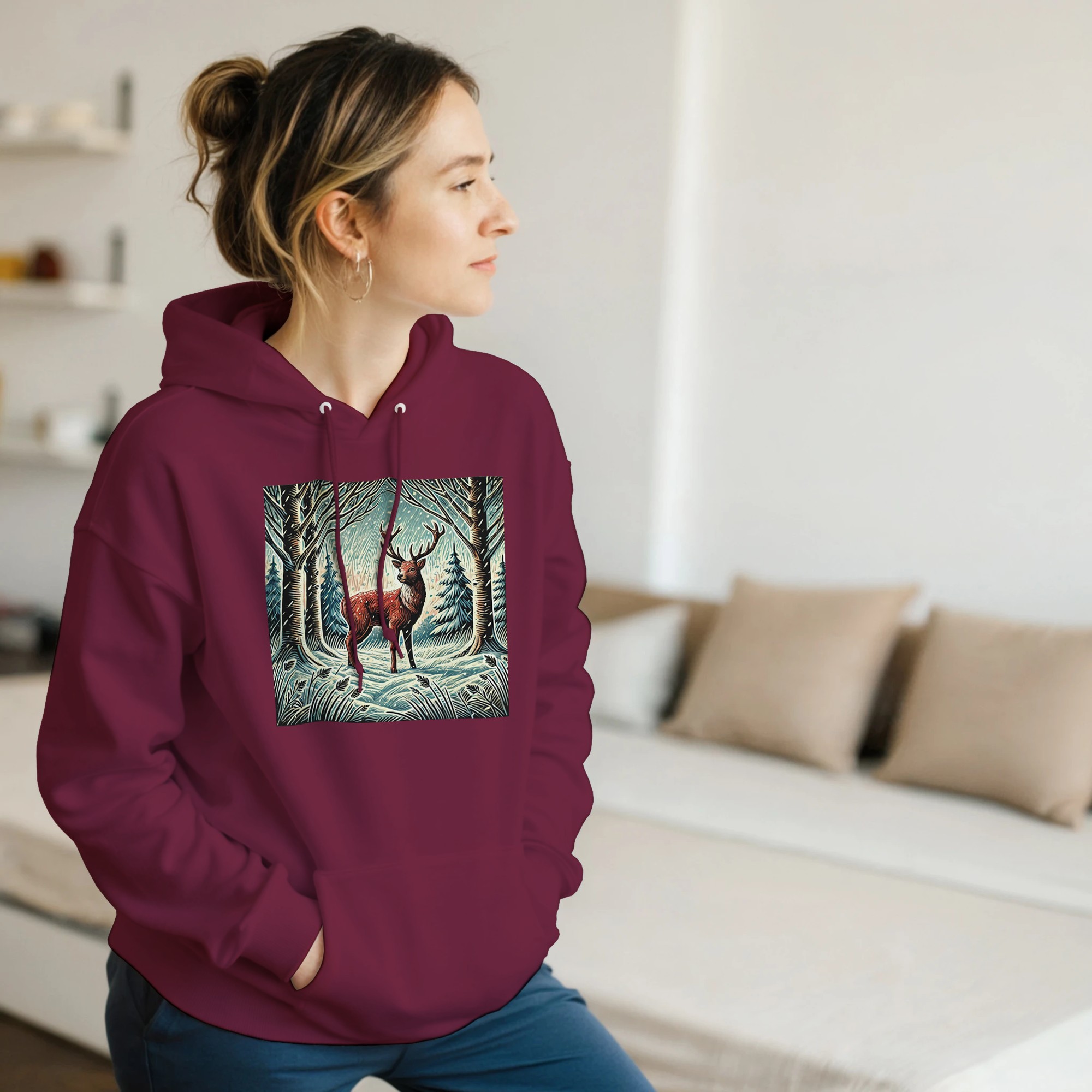Winter Red Deer Hoodie VIEW COLOUR OPTIONS