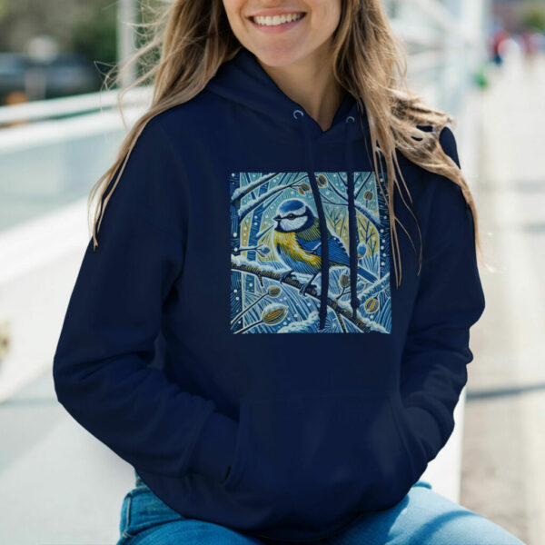 Winter Blue Tit Hoodie | Woodland Wildlife Collection Cosy Nature-Inspired Unisex Pullover