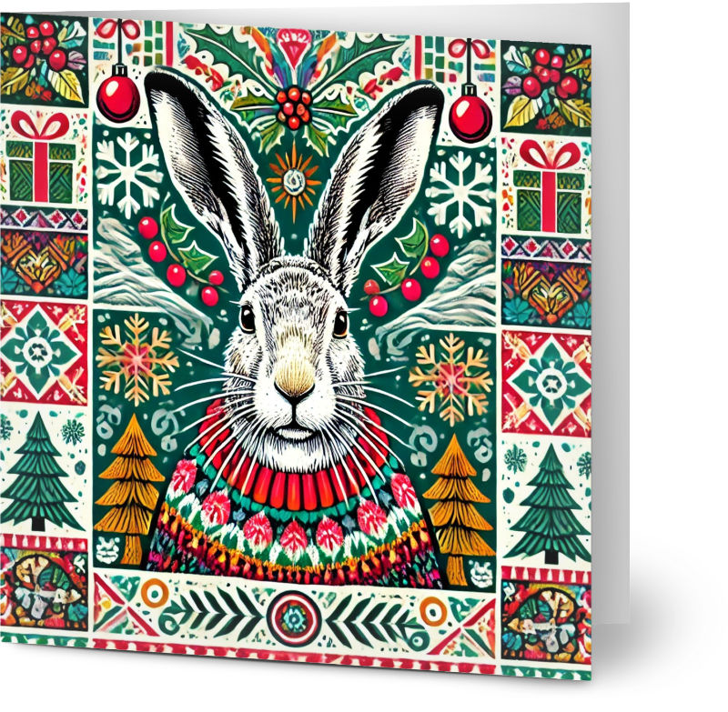 Mountain Hare in Sweater Christmas Cards