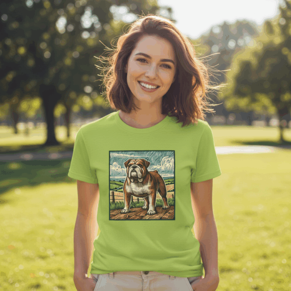 20251126183430-1f0caf68-baa0-66a6-872e-b211e4c9b447.png Bulldog Illustration T-Shirt: Heavy Cotton Furry Friend Bulldog Graphic Tee