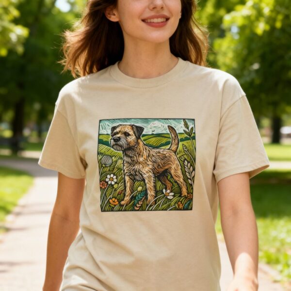 20251126191515-1f0cafc3-ceee-6bac-b2ce-3e617d0c5c47.jpg Border Terrier T-Shirt: Border Terrier Art Furry Friends Dog Lover Heavy Cotton Tee