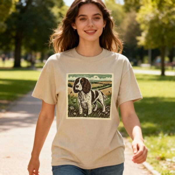 20251126194202-1f0cafff-b2ff-6dec-8657-1e652d01370f.jpg English Springer Spaniel t-shirt Black: Furry Friends Collection Gun Dog Heavy Cotton Tee