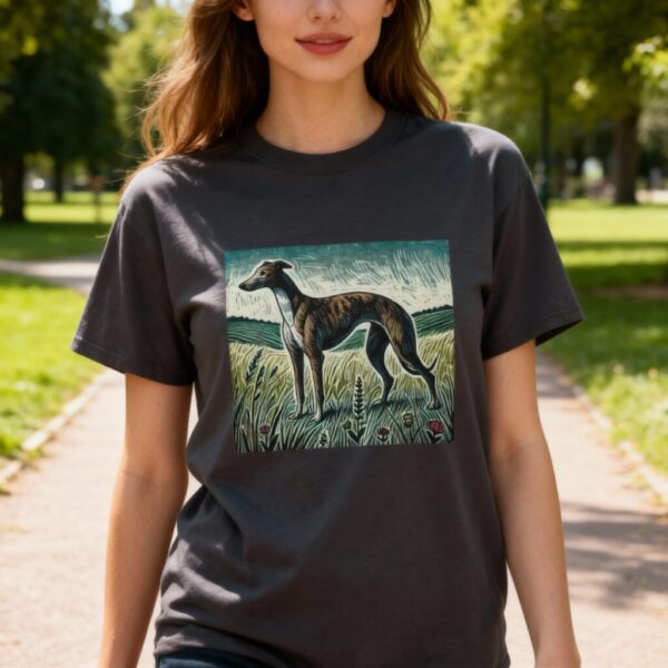 20251126194833-1f0cb00e-3d56-6c76-bf4b-469342c6e0d7.jpg Greyhound T-Shirt: Furry Friends Collection Dog Parents Heavy Cotton Tee
