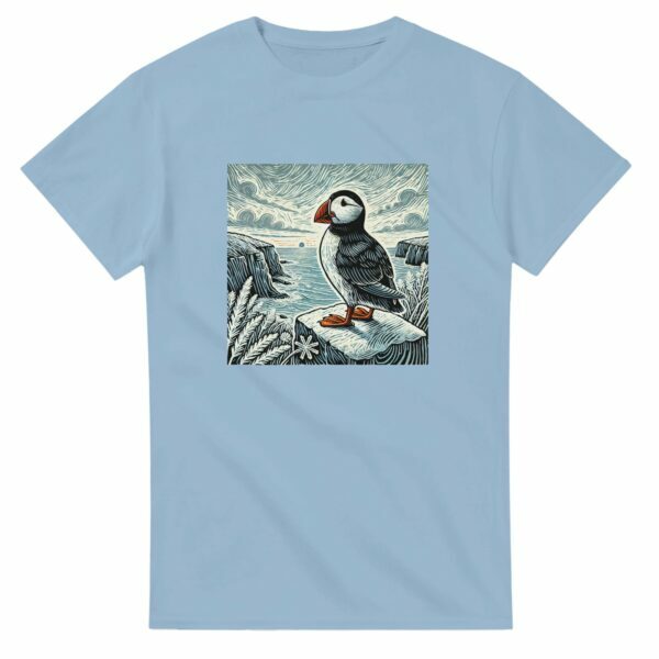Puffin in Winter T-shirt British Wild Birds Series: Heavyweight Unisex Crewneck Tee