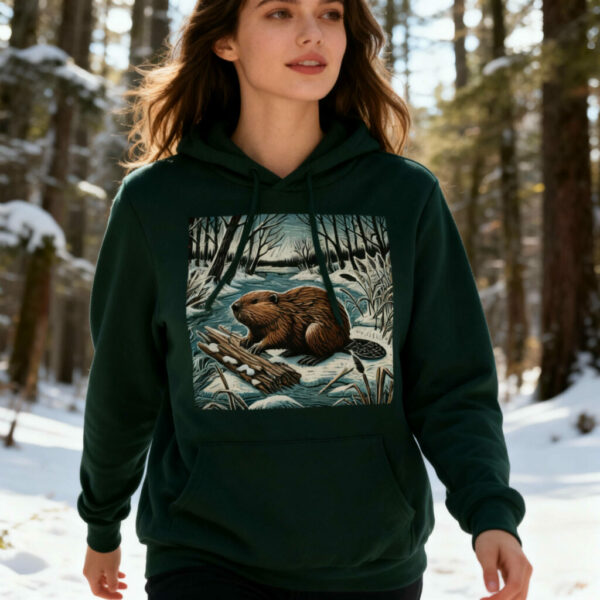Winter Beaver Hoodie | Woodland Wildlife Collection Cosy Nature-Inspired Unisex Pullover