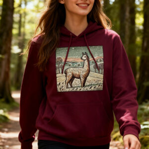llama maroon-hoodie-woman model