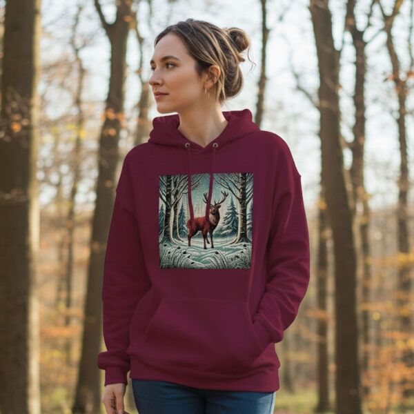 Winter Red Deer Reindeer Hoodie | Woodland Wildlife Collection Cosy Nature-Inspired Unisex Pullover