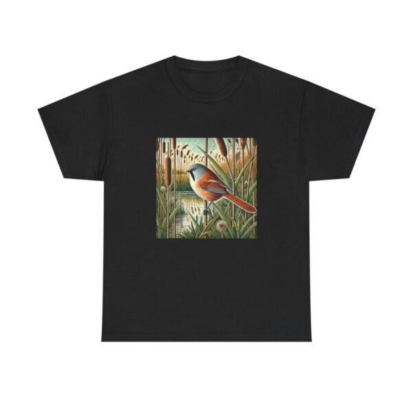 Bearded Tit T-Shirt British Reed bed Bird Wildlife Illustration, Marshland Songbird Nature Tee, Wild Bird Series