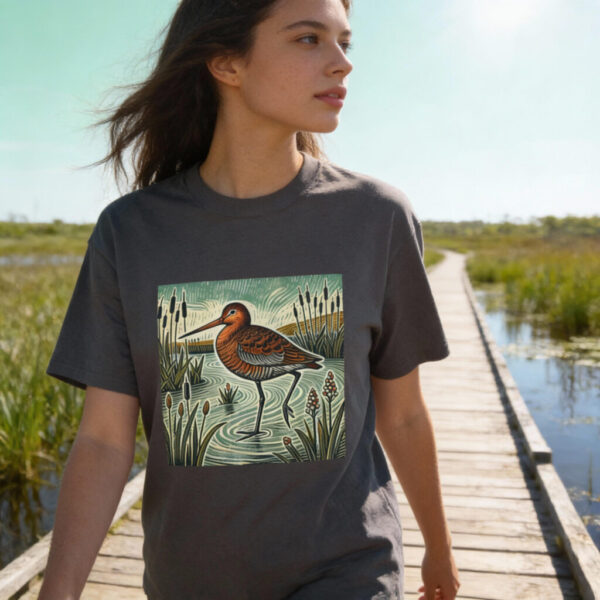 Black-tailed Gotwit Black-tailed Godwit T-Shirt British Wader Wildlife Illustration, Wetland Shorebird Nature Tee, Birdwatcher Gift Wild Bird Series