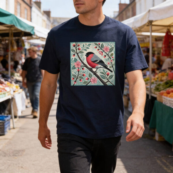Bullfinch T-Shirt British Garden Bird Wildlife Illustration, Colourful Songbird Nature Tee, Bird Lover Gift, Wild Bird Series