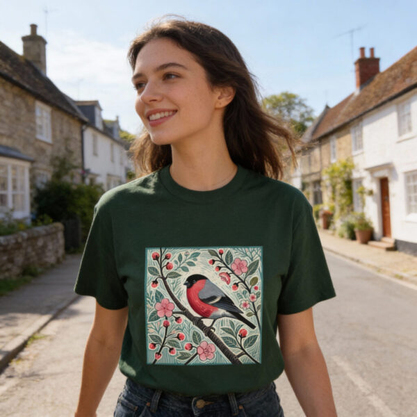 Bullfinch T-Shirt British Garden Bird Wildlife Illustration, Colourful Songbird Nature Tee, Bird Lover Gift, Wild Bird Series