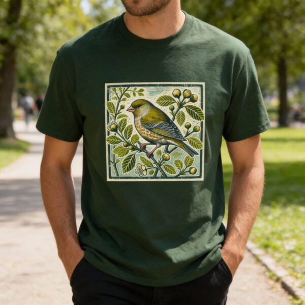 Greenfinch Greenfinch T-Shirt British Garden Songbird Wildlife Illustration Finch Nature Tee Bird Lover Gift Wild Bird Series