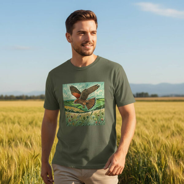 Kestrel T-Shirt British Bird of Prey Wildlife Illustration Hovering Raptor Nature Tee Bird Lover Gift Wild Bird Series