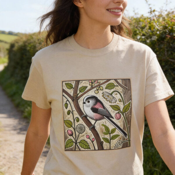 Long-tailed Tit Long-tailed Tit T-Shirt Charming Garden Songbird Wildlife Illustration British Woodland Bird Nature Tee Bird Lover Gift Wild Bird Series