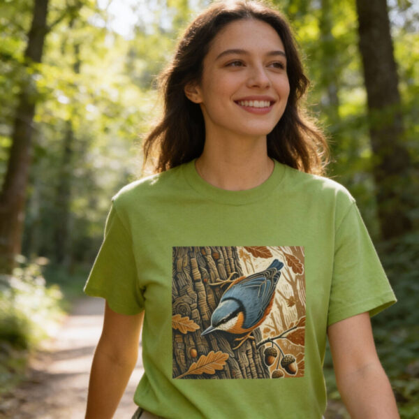 Nuthatch Nuthatch T-Shirt Woodland Climbing Songbird Wildlife Illustration British Forest Bird Nature Tee Bird Lover Gift Wild Bird Series