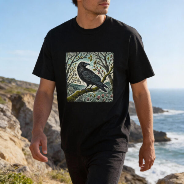 Raven Raven T-Shirt Powerful Corvid Wildlife Illustration British Black Bird Nature Tee Bird Lover Gift Wild Bird Series