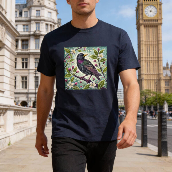 Starling Starling T-Shirt Iridescent Garden Songbird Wildlife Illustration British Urban Bird Nature Tee Bird Lover Gift Wild Bird Series