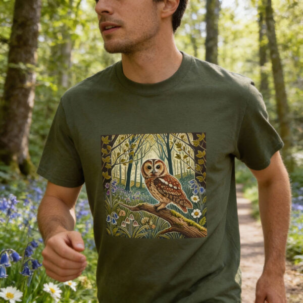 Tawny Owl T-Shirt Nocturnal Woodland Bird Wildlife Illustration British Owl Nature Tee Bird Lover Gift Wild Bird Series
