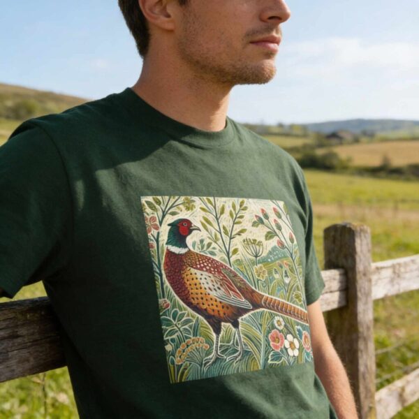 Percy the Pheasant Nature-Inspired Bird Tee, Unisex Heavy Cotton Tee with Floral Design, Gift for Nature Lovers, Eco-Friendly Apparel, Casual Wear