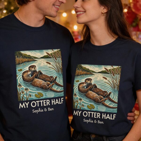 20260124082630-1f0f8fe6-2703-6388-8395-6ead6eda43da.jpg Otter Couple T-Shirt, My Otter Half Personalised Names Cute Animal Wildlife Valentine's Gift, Couple Tee from Wild at Heart Series