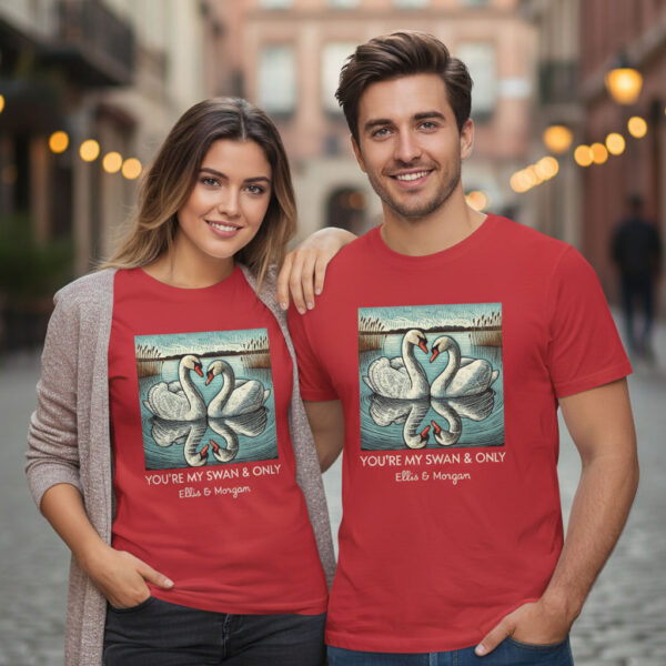 20260124090859-1f0f9045-16ef-649c-bff1-d64b3e65bb14.jpg Swan Couple T-Shirt, You re My Swan and Only Personalised Names Romantic Wildlife Love Gift for Him and Her Tee Wild at Heart Series