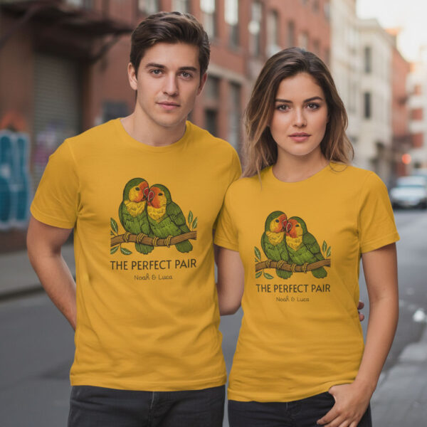 20260124091717-1f0f9057-a6ec-6c68-a550-5eec38b97934.jpg Lovebirds Couple T-Shirt, The Perfect Pair Personalised Names, Valentines Gift for Him & Her, Couple Tee from Wild at Heart Series