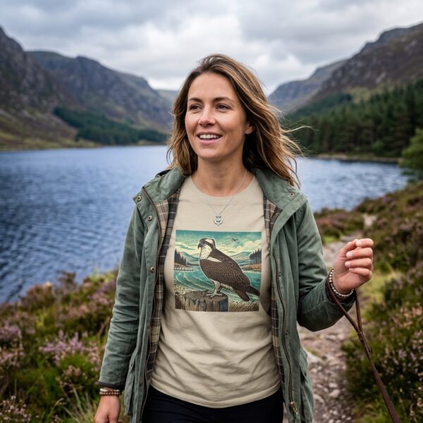 Osprey T-Shirt Fishing Bird Wildlife Illustration Scottish Highlands Nature Tee Birdwatching Gift UK Bird of Prey Shirt