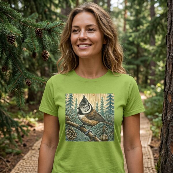 Crested Tit T-Shirt Scottish Pine Forest Bird Wildlife Illustration Nature Tee Birdwatching Gift UK Woodland Bird Shirt