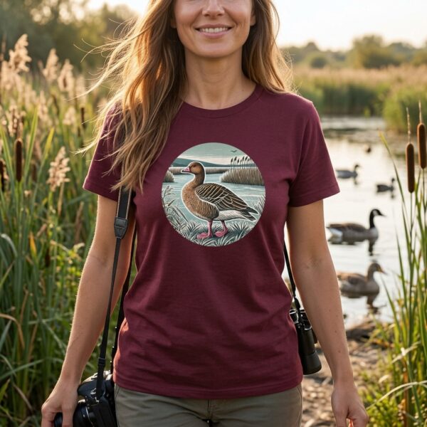 Pink Footed Goose T-Shirt Wildlife Illustration Wintering Geese Birdwatching Gift UK Wetland Bird Nature Tee Scottish Goose Shirt