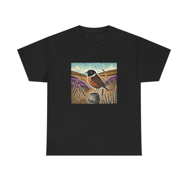 Stonechat T-Shirt | British Wildlife Bird Illustration | Welsh Bird Series Nature Tee | Birdwatching Gift for Bird Lovers & Walkers