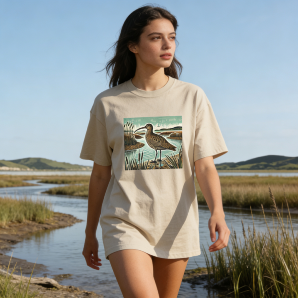 Curlew T-Shirt Welsh Bird Tee, Eurasian Curlew Wildlife Shirt, British Bird Lover Gift, Nature Illustration T-Shirt, Birdwatching Tee UK