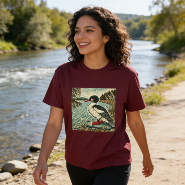 Goosander T-shirt Goosander t-shirt, Welsh bird t-shirt, birdwatcher gift, wildlife clothing, nature lover shirt, bird illustration tee, British bird t-shirt