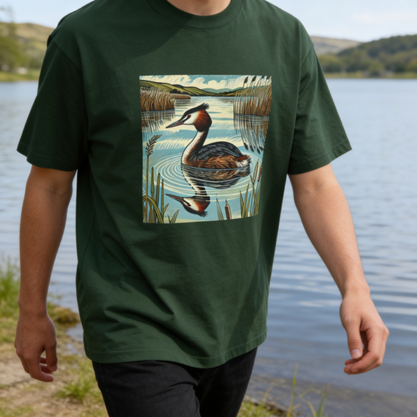 Great Crested Grebe T-shirt Great Crested Grebe T-Shirt, Welsh Wetland Bird Tee, Wildlife Illustration Shirt, Birdwatcher Gift, Nature Lover T-Shirt, Water Bird Tee